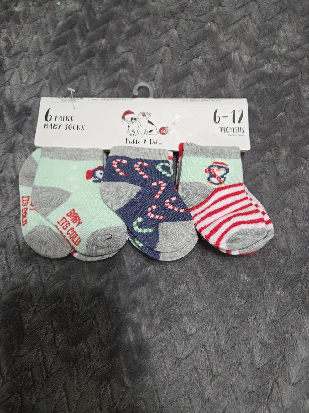 6-Pack Holiday Baby Socks - Mint, Navy & Red - 6-12 Months